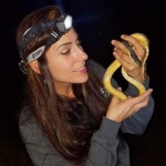 Lori Monday holding a plain-bellied watersnake. Credit: Annie Davis