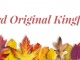 Banner with fall leaves along bottom. White background with red, orange, and yellow leaves. Text: 33rd Original Kingfest. Credit (banner, no text): stux/Pixabay