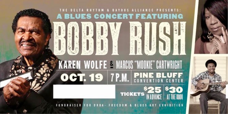 Image of ticket to A Blues Concert Featuring Bobby Rush, sponsored by the Delta Rhythm and Bayous Alliance (DRBA)